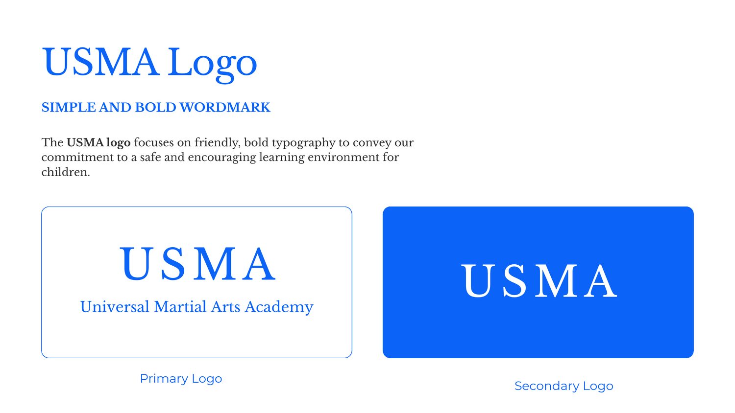 USMA primary and secondary logo, simple bold wordmark