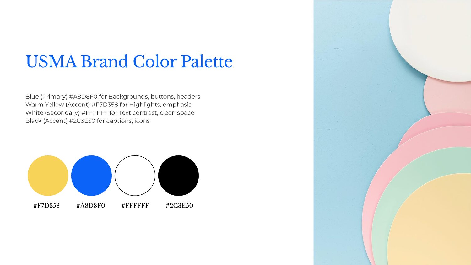 USMA colour palette, blue and warm yellow